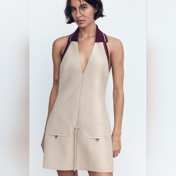 CELEB FAV NWT ZARA STRIPED COMBINATION RIB HALTER DRESS WORE BY KENIA OS - Picture 10 of 16